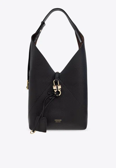 Ferragamo Medium V-shaped Hobo Bag In Black