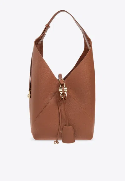 Ferragamo Medium V-shaped Leather Shoulder Bag In Brown