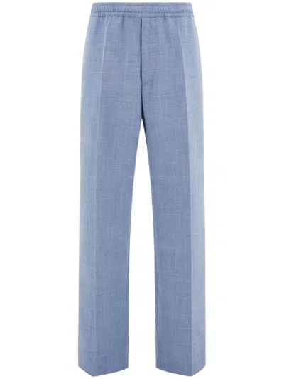Ferragamo Mélange-effect Trousers In Blau