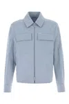 Ferragamo Melange Light Blue Cotton Jacket In Blueecru