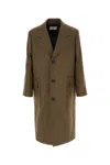 Ferragamo Melange Mud Wool Coat In Olive