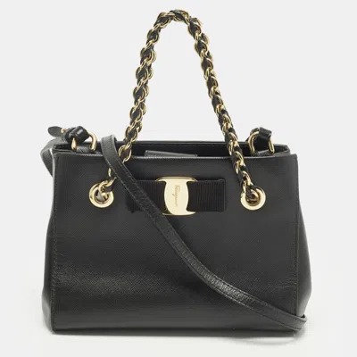 Pre-owned Ferragamo Melike Vara Bow Mini Black Leather Chain Tote