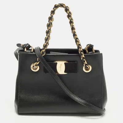 Ferragamo Melike Vara Bow Mini Black Leather Chain Tote