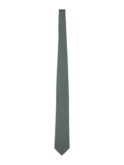 Ferragamo Slim Patterned Silk Tie In Green