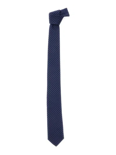 Ferragamo Blue Tie With Geometric Motif In Silk Man