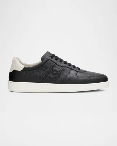 Ferragamo Men's Adam Leather Gancini Hug Low-top Sneakers In Black