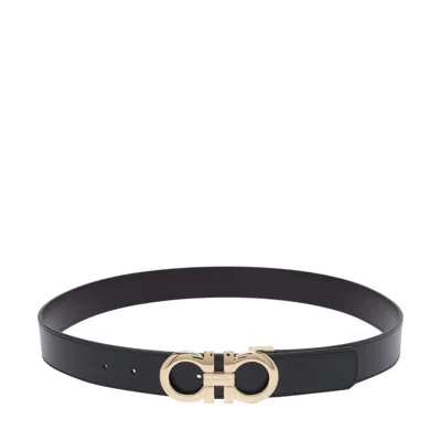 Ferragamo Men Adjustable And Reversible Gancini Belt In Black