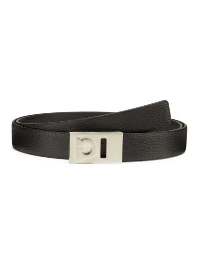 Ferragamo Men's Adjustable Gancini Leather Belt In Nero