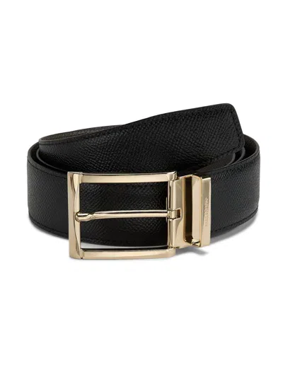 Ferragamo Men's Adjustable Grained Leather Belt In Black