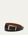Ferragamo Men's Adjustable Reversible Hammered Leather Belt In New Cognac/nero