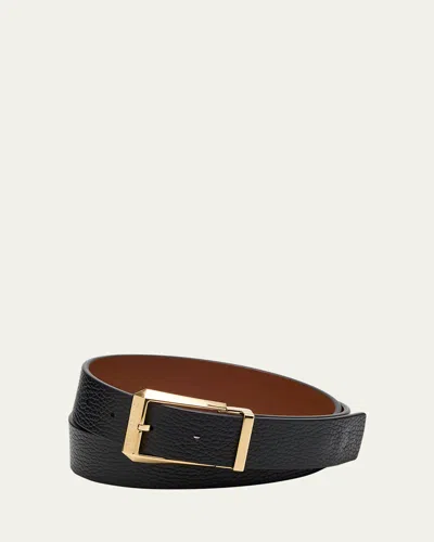 Ferragamo Men's Adjustable Reversible Hammered Leather Belt In New Cognac/nero