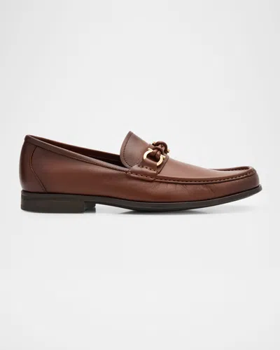 Ferragamo Alain Leather Loafers Gold-tone Hardware Round Toe In Brown