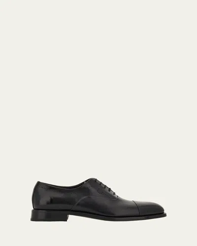Ferragamo Men's Albert Tramezza Cap-toe Brogue Leather Oxfords In Black