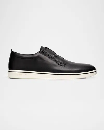 FERRAGAMO MEN'S ALFIE LEATHER GANCINI STAMP SLIP-ON SNEAKERS