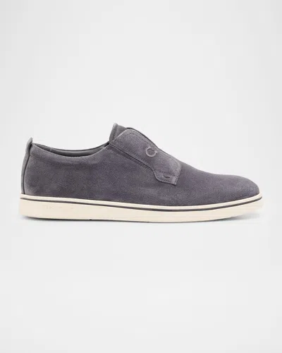 FERRAGAMO MEN'S ALFIE SUEDE GANCINI STAMP SLIP-ON SNEAKERS