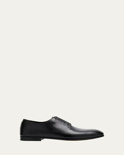 Ferragamo Men's Alicante Tramezza Calfskin Derby Shoes In Black