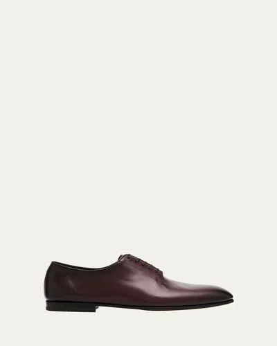 Ferragamo Men's Alicante Tramezza Calfskin Derby Shoes In Brown