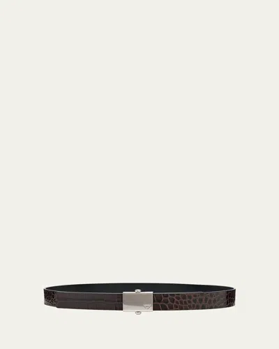 Ferragamo Men's Alligator-effect Reversible Leather Belt In T Moro    Nero