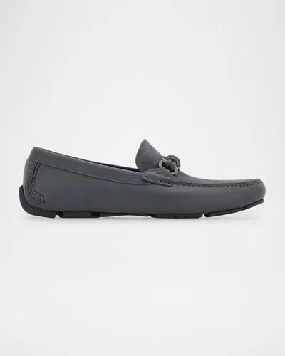 FERRAGAMO MEN'S ALMERIA GANCINI-BIT LEATHER AND SUEDE DRIVERS