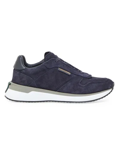 Ferragamo Suede Low-top Sneakers In Blue