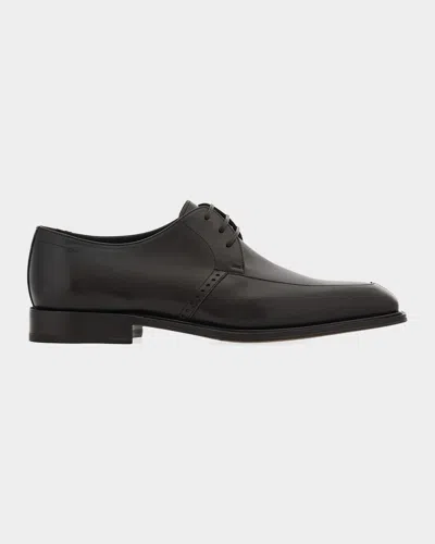 Ferragamo Polished Leather Flat Shoes With Pointed Toe In Black