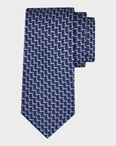 Ferragamo Men & Apos;s Dachshund Silk And Wool Tie In Blue