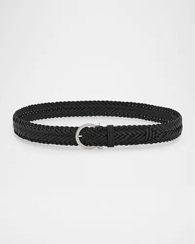 Ferragamo Men & Apos;s Gancini Woven Leather Belt In Black
