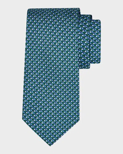 Ferragamo Men & Apos;s Geometric Wool And Silk Tie In Blue