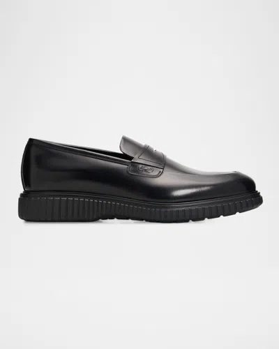 Ferragamo Men & Apos;s Leather Rubber-sole Penny Loafers In Black