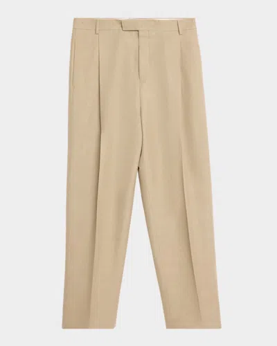 Ferragamo Men & Apos;s Linen Blend Straight-leg Pleated Trousers In Brown