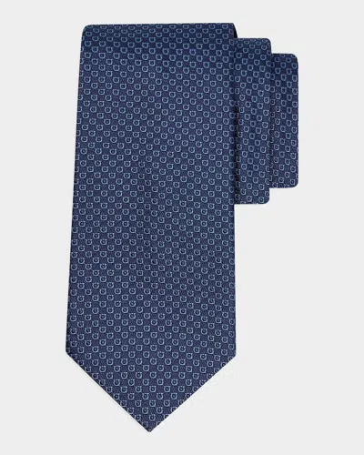 Ferragamo Men & Apos;s Micro-gancini Jacquard Silk Tie In F.blu Medi