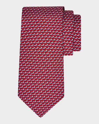 Ferragamo Men & Apos;s Mini-dachshund Dog Silk Tie In Red