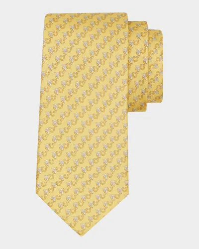 Ferragamo Men & Apos;s Owl And Gancio Silk Tie In F.giallo