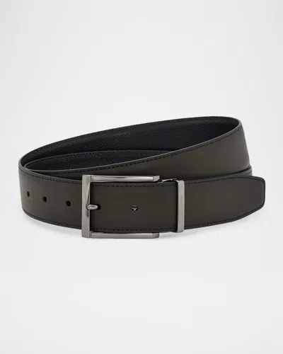 Ferragamo Men & Apos;s Reversible Double Adjustable Hammered Leather Belt In Black