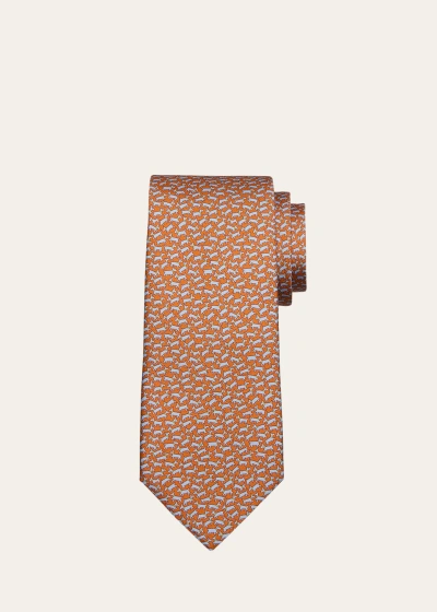 Ferragamo Men's Animali Tobia-print Silk Tie In Farancio