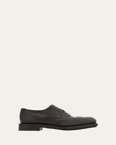 Ferragamo Men's Baltimora Tramezza Wingtip Oxfords In Dark Brown