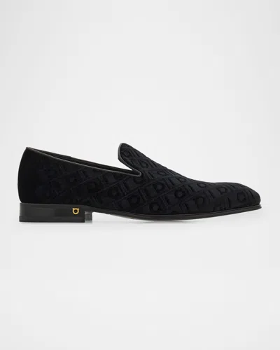 FERRAGAMO MEN'S BERRY MONOGRAM VELVET LOAFERS