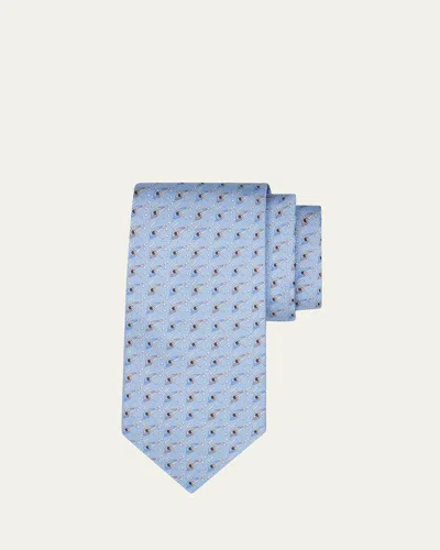 Ferragamo Men's Billiards Micro-print Tie In Blue