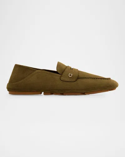 FERRAGAMO MEN'S BILLION FOLDING SUEDE LOAFERS