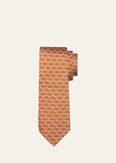 Ferragamo Men's Bird-print Silk Tie In Farancio