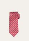 Ferragamo Men's Bird-print Silk Tie In Frosso