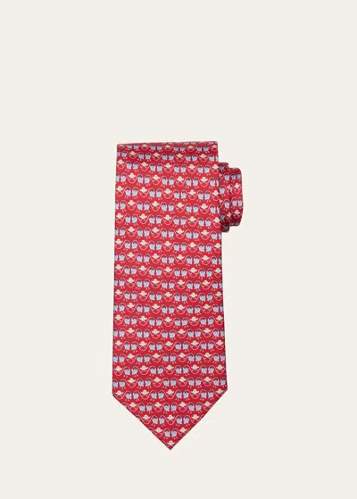 Ferragamo Men's Bird-print Silk Tie In Frosso