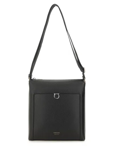 Ferragamo Textured Messenger Bag Adjustable Strap In Black