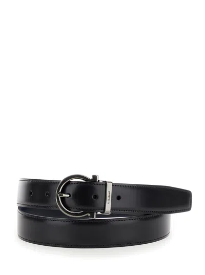 Ferragamo Men Black Belt With Gancini Buckle In Leather Man