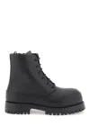 Ferragamo Rubberized Leather Combat Boots In Black