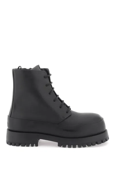Ferragamo Combat Boot With Rounded Toe In Black