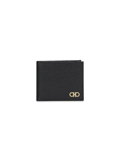 Ferragamo Men Black Hammered Calfskin Gancini Wallet