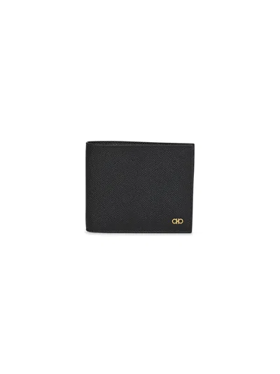 Ferragamo Men Black Hammered Calfskin Gancini Wallet