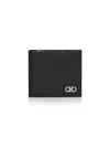 Ferragamo Men Black Hammered Calfskin Gancini Wallet In Black
