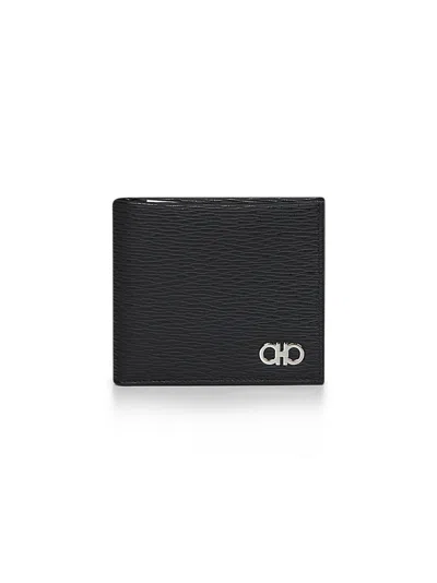 Ferragamo Men Black Hammered Calfskin Gancini Wallet